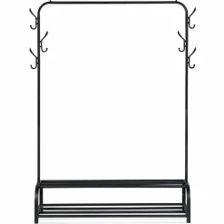 IDMarket Portant vêtements en métal noir avec étagères à chaussures* Meubles Hauts|Meubles Noirs