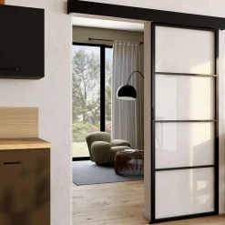 IDMarket Porte coulissante vitrée en métal et MDF avec rail* Produits D’Aménagement Intérieur|Décoration Et Accessoires