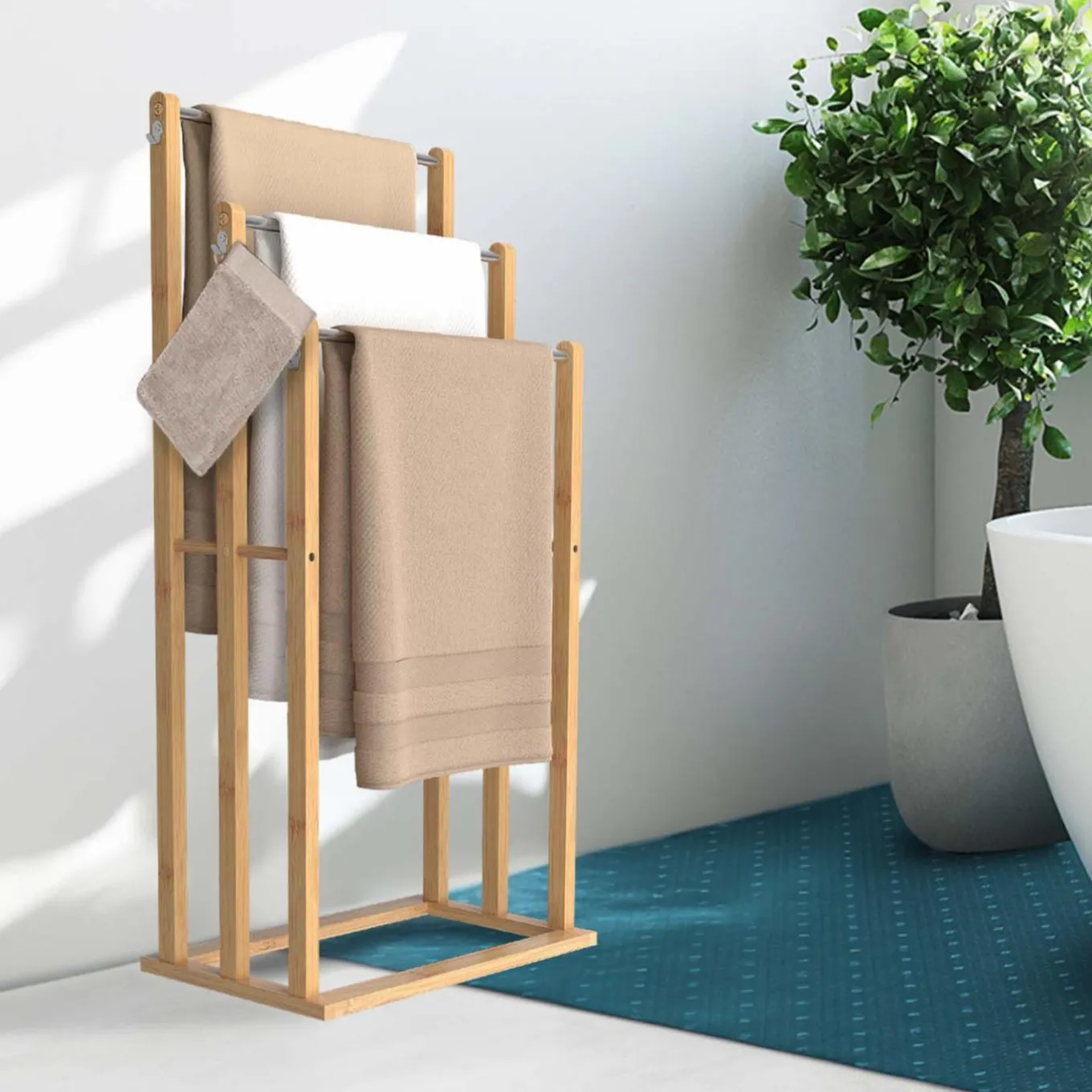 IDMarket Porte serviettes en bambou 3 niveaux* Collection Bambou|Accessoires Salle De Bain