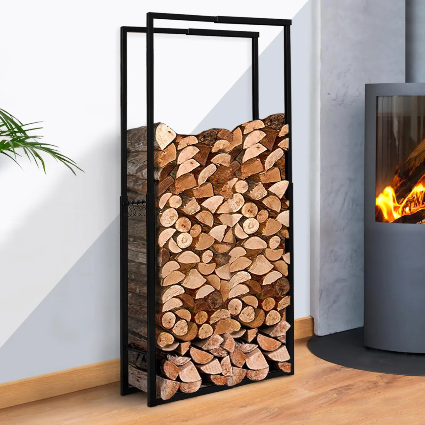 IDMarket Porte-bûches intérieur modulable 65x25x150 cm en métal noir* Accessoires Cheminée|Stockage Du Bois