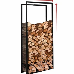 IDMarket Porte-bûches intérieur modulable 65x25x150 cm en métal noir* Accessoires Cheminée|Stockage Du Bois