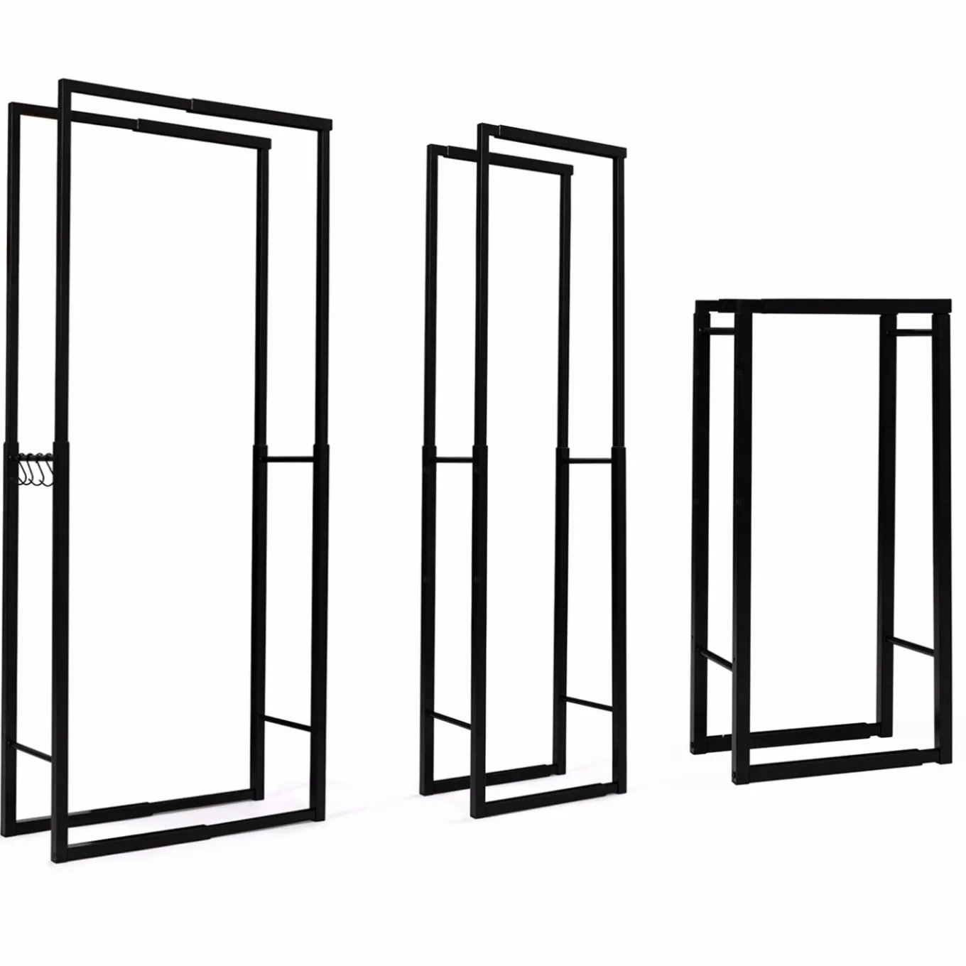 IDMarket Porte-bûches intérieur modulable 65x25x150 cm en métal noir* Accessoires Cheminée|Stockage Du Bois