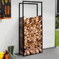 IDMarket Porte-bûches intérieur modulable 65x25x150 cm en métal noir* Accessoires Cheminée|Stockage Du Bois