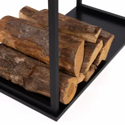 IDMarket Porte-bûches intérieur vertical 33x66x112 cm en métal noir avec étagère* Accessoires Cheminée|Stockage Du Bois
