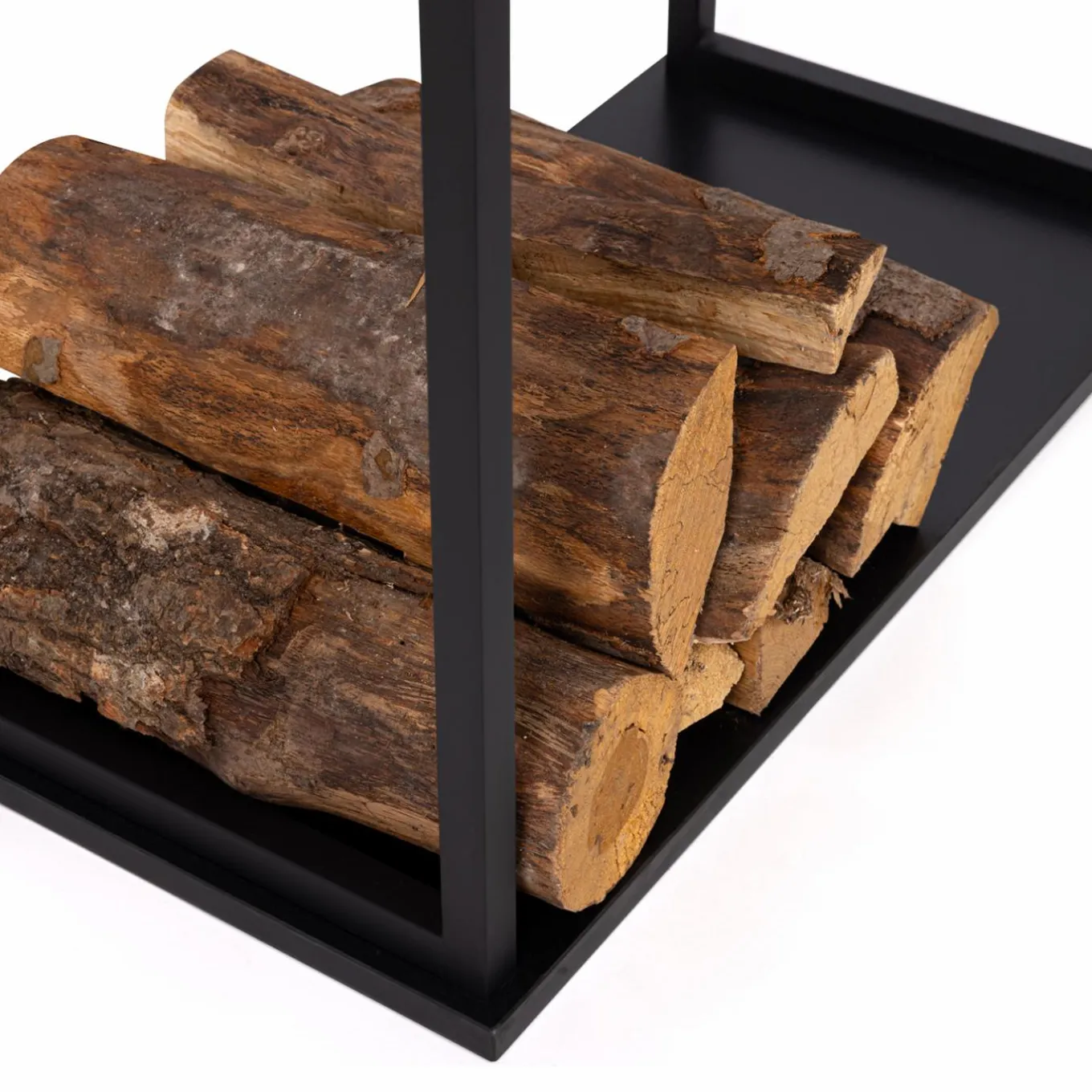 IDMarket Porte-bûches intérieur vertical 33x66x112 cm en métal noir avec étagère* Accessoires Cheminée|Stockage Du Bois