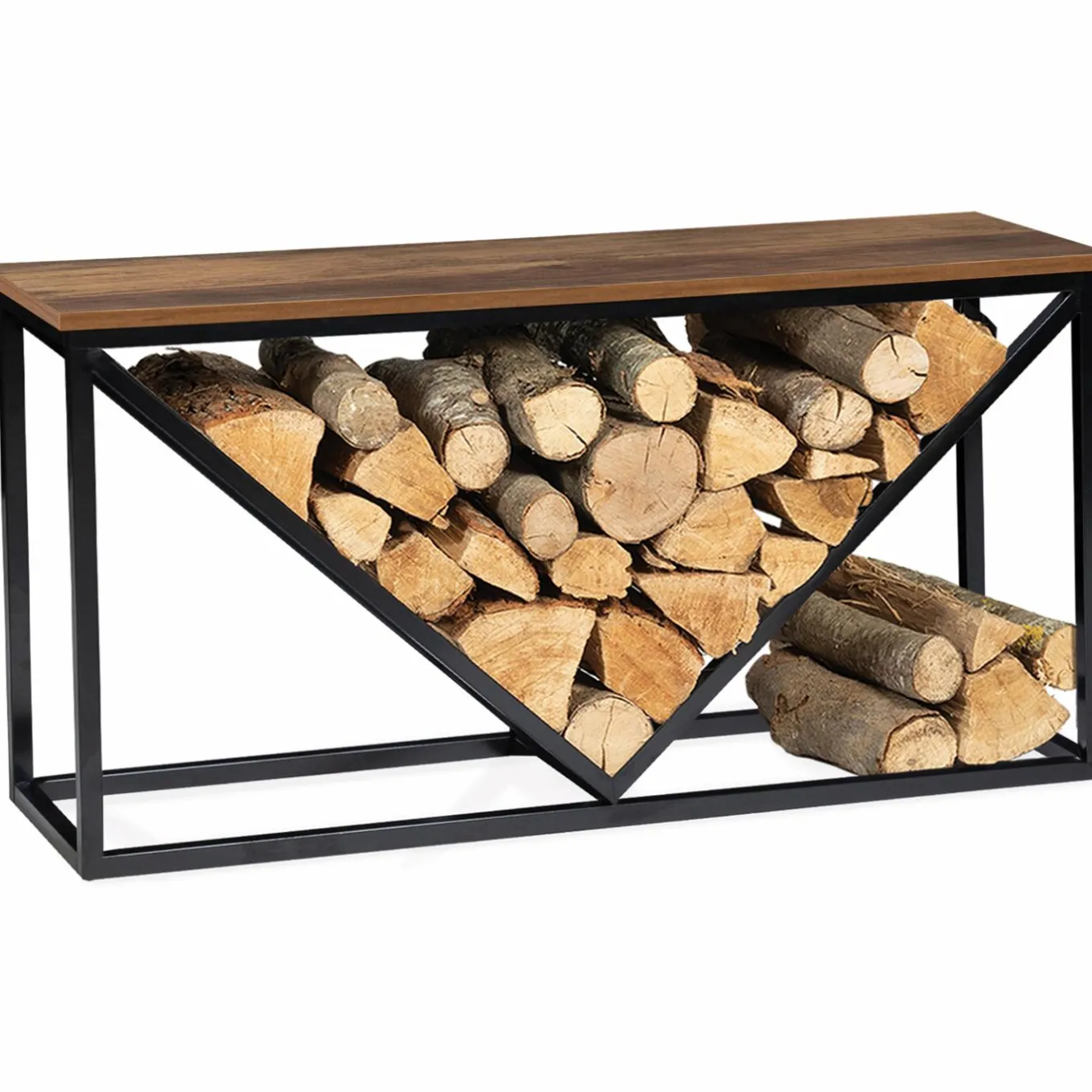 IDMarket Portes bûches intérieur plateau en bois vieilli et métal noir* Accessoires Cheminée|Collection Industrielle