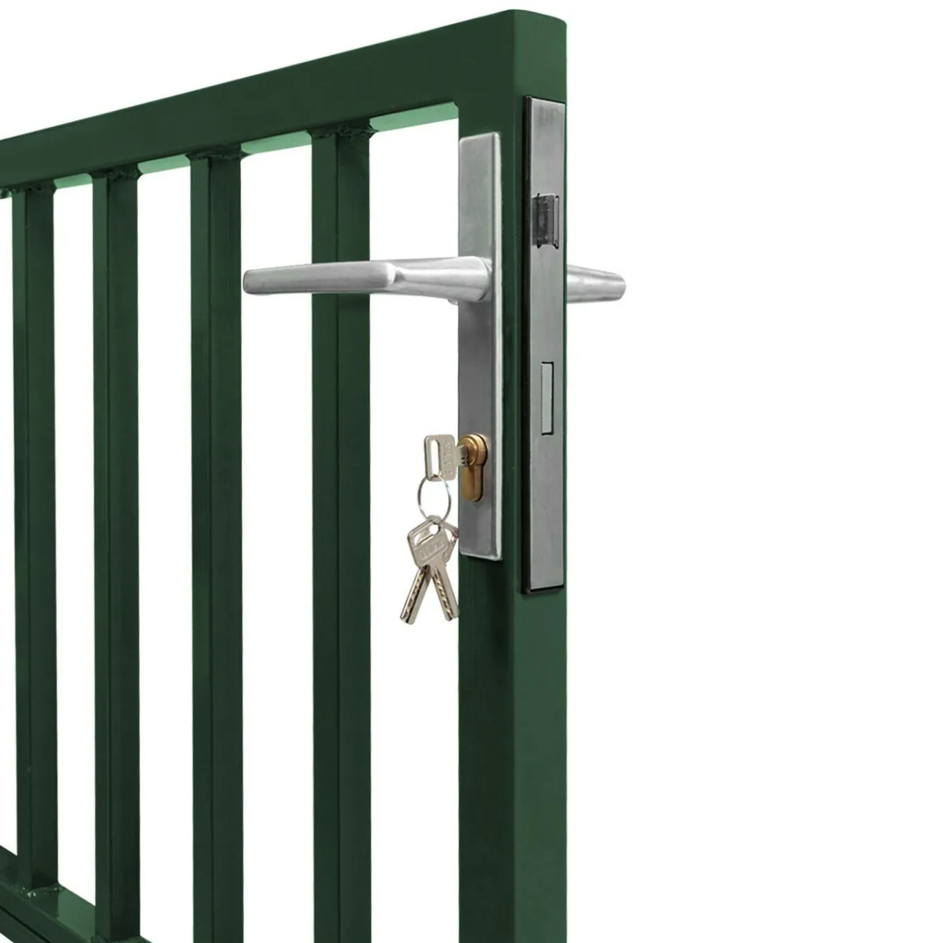 IDMarket Portillon de jardin barreaudé en acier vert 105 x 125 CM avec serrure et poignée* Portail Et Portillon|Protection Du Jardin