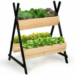 IDMarket Potager 3 bacs bois finitions noires jardinière tipi* Carrés Potager