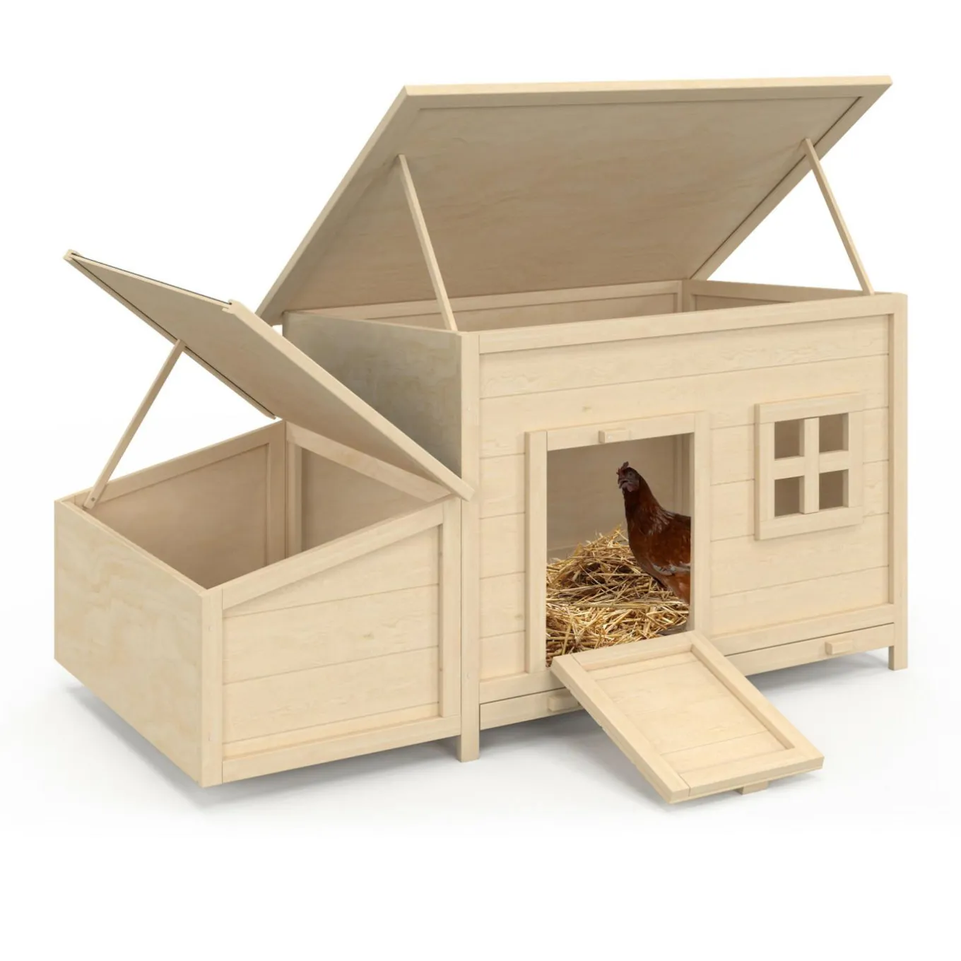 IDMarket Poulailler en bois 6 poules avec pondoir, toit plat et sur pilotis* Poulaillers