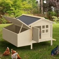 IDMarket Poulailler en bois 5 poules avec pondoir sur pilotis XXL* Poulaillers