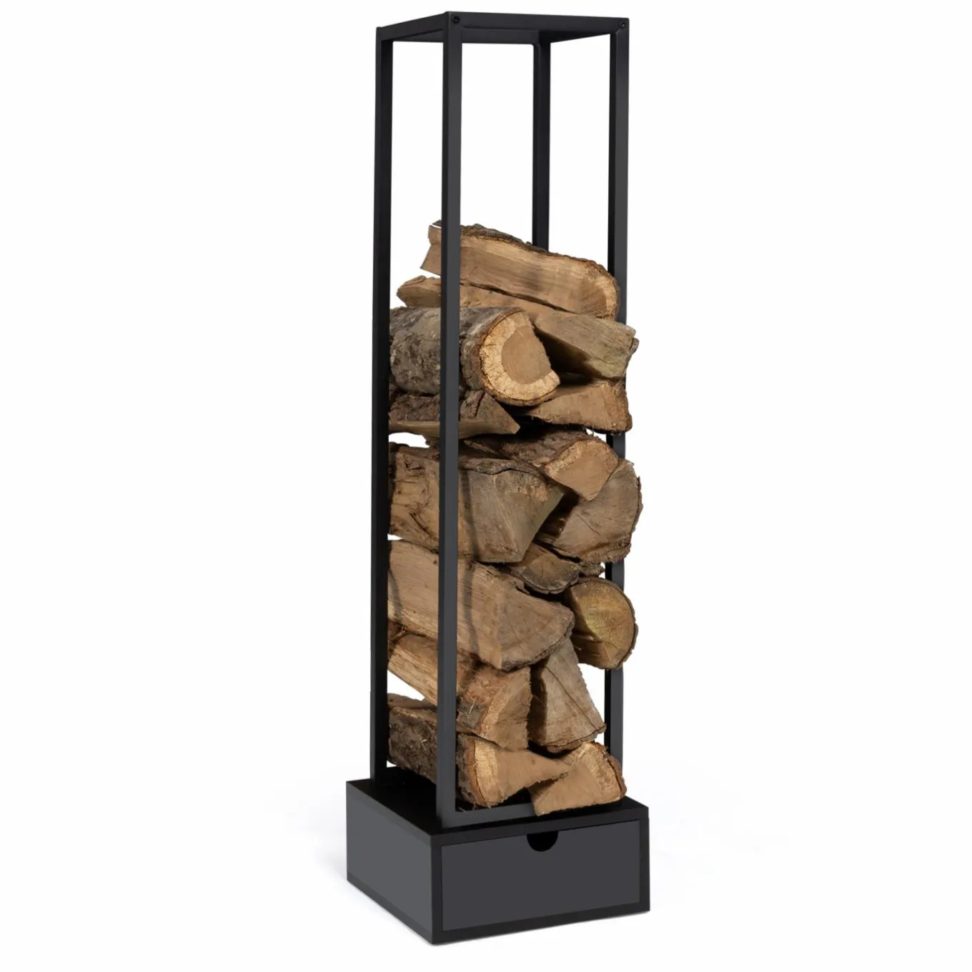 IDMarket Range bûche intérieur vertical en acier noir avec tiroir* Accessoires Cheminée