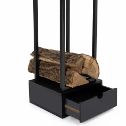 IDMarket Range bûche intérieur vertical en acier noir avec tiroir* Accessoires Cheminée