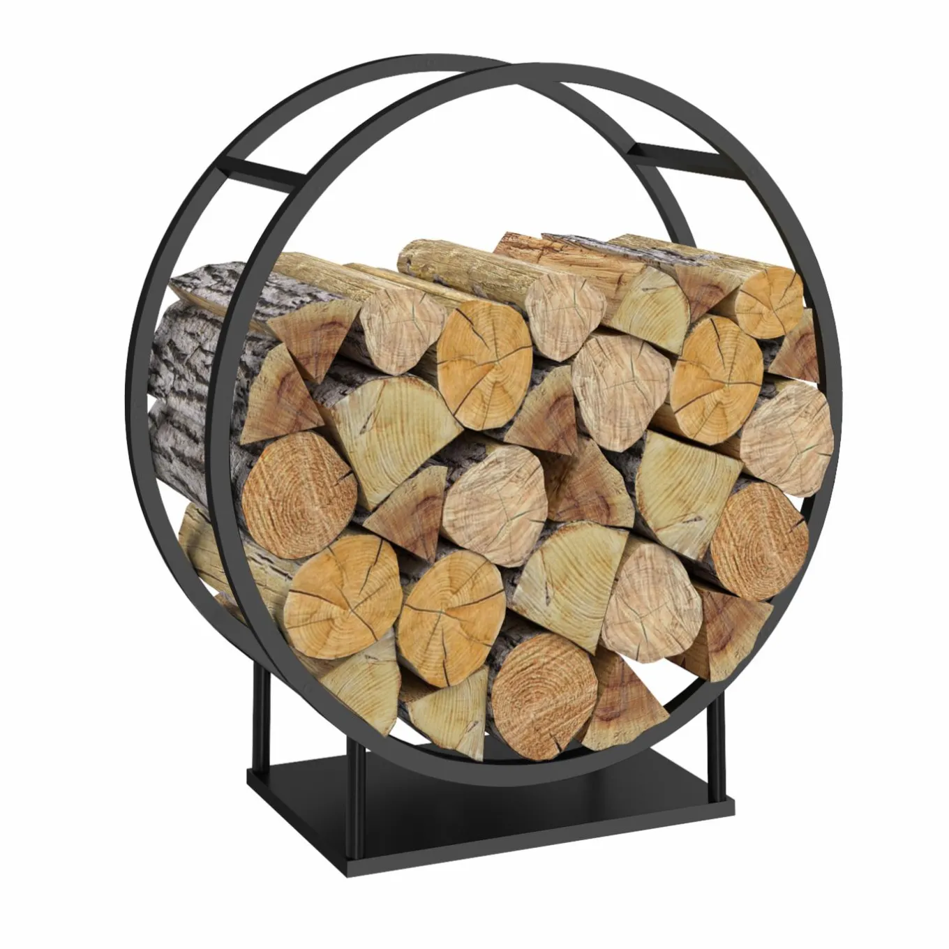 IDMarket Range bûches rond avec étagère en acier noir* Accessoires Cheminée