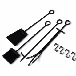 IDMarket Range bûches vertical en acier noir et accessoires* Accessoires Cheminée