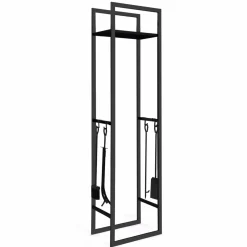 IDMarket Range bûches vertical en acier noir et accessoires* Accessoires Cheminée