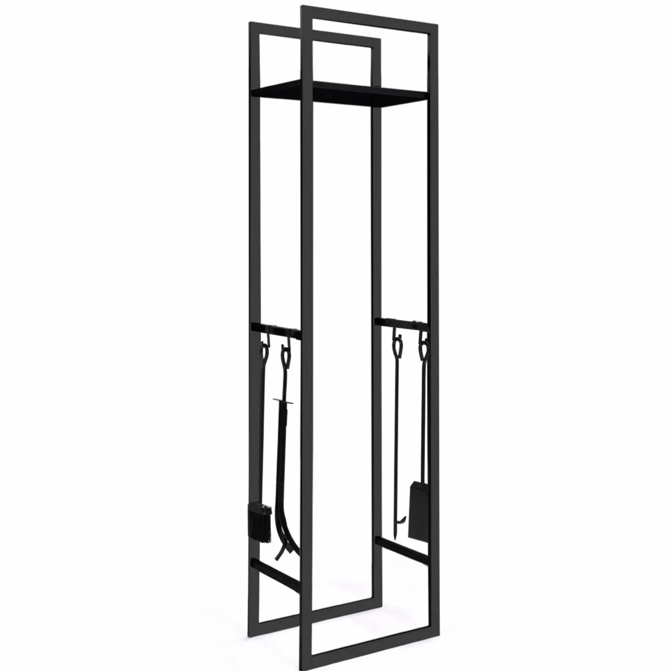 IDMarket Range bûches vertical en acier noir et accessoires* Accessoires Cheminée