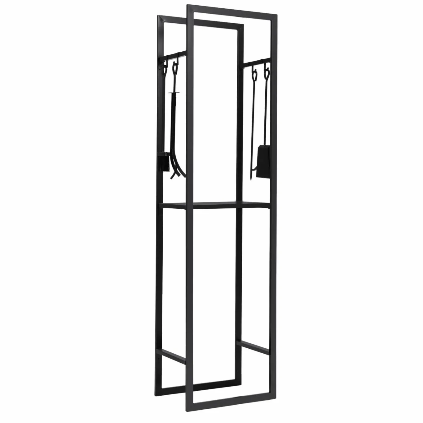 IDMarket Range bûches vertical en acier noir et accessoires* Accessoires Cheminée