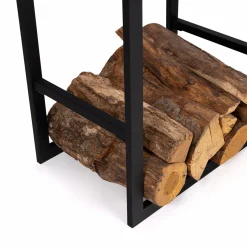 IDMarket Range bûches vertical en acier noir et accessoires* Accessoires Cheminée