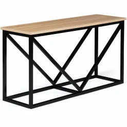 IDMarket Range-bûches intérieur horizontal en métal noir et étagère bois* Accessoires Cheminée|Stockage Du Bois