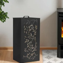 IDMarket Réservoir à granulés - rangement à pellets 45 kg noir motif floral 36 x 36 x 76 cm* Accessoires Cheminée