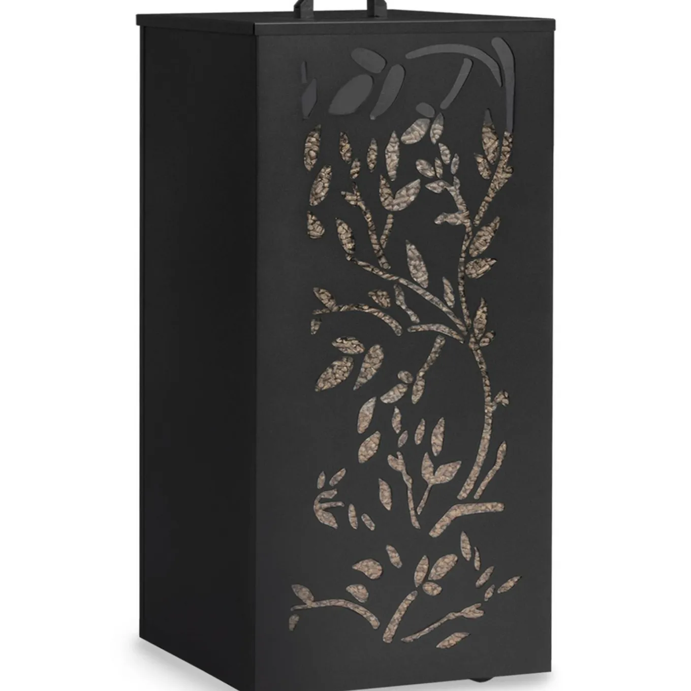 IDMarket Réservoir à granulés - rangement à pellets 45 kg noir motif floral 36 x 36 x 76 cm* Accessoires Cheminée