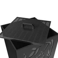 IDMarket Réservoir à granulés - rangement à pellets 45 kg noir motif floral 36 x 36 x 76 cm* Accessoires Cheminée