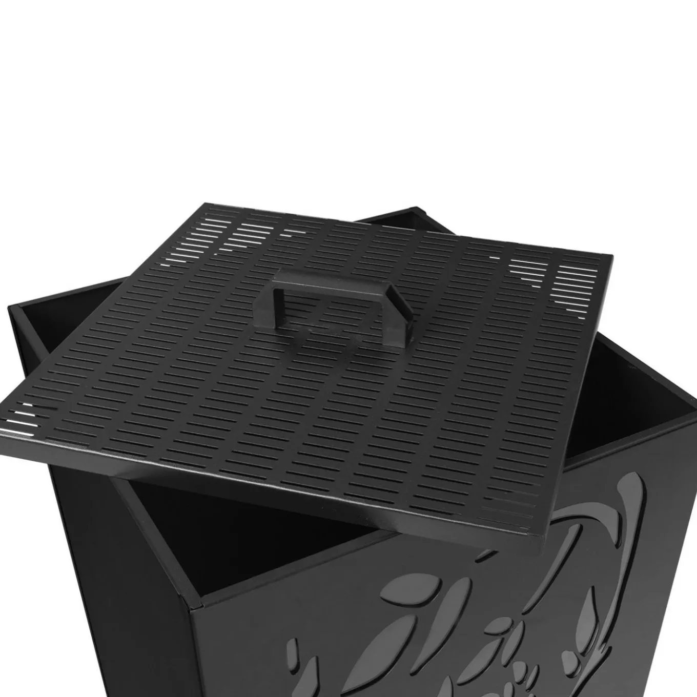 IDMarket Réservoir à granulés - rangement à pellets 45 kg noir motif floral 36 x 36 x 76 cm* Accessoires Cheminée