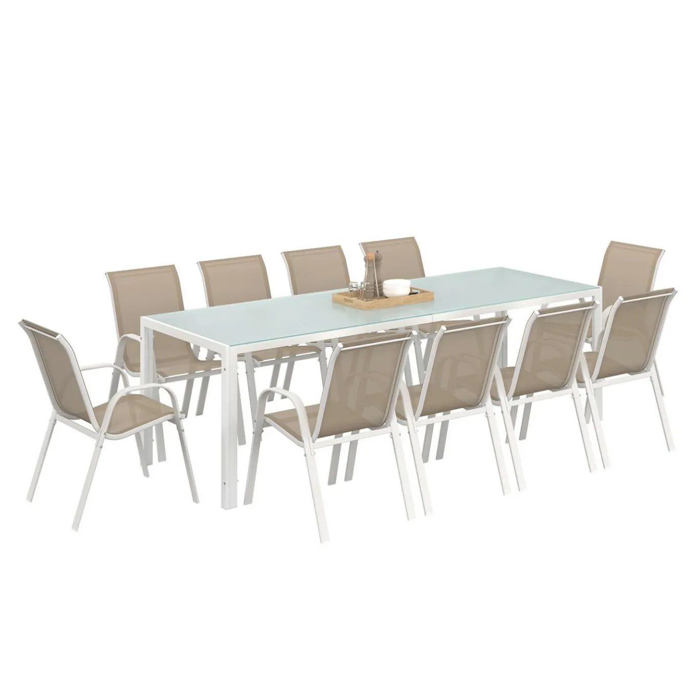 IDMarket Salon de jardin 10 personnes blanc et beige 240 cm* Salons De Jardin