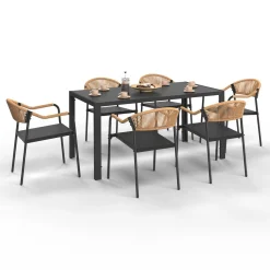 IDMarket Salon de jardin 6 personnes avec chaises noir et rotin clair* Salons De Jardin