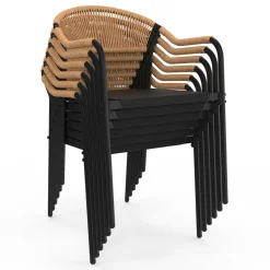 IDMarket Salon de jardin 6 personnes avec chaises noir et rotin clair* Salons De Jardin