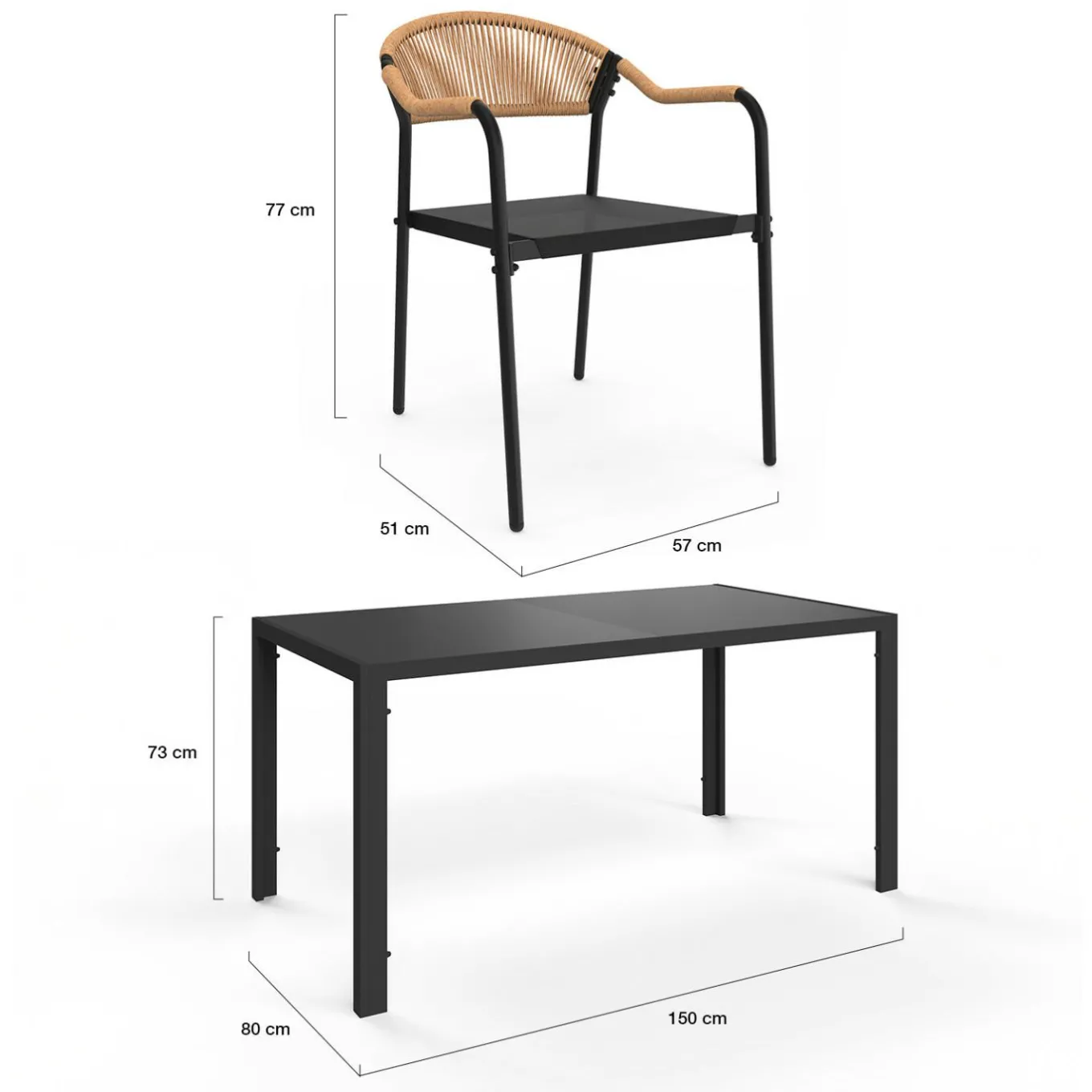 IDMarket Salon de jardin 6 personnes avec chaises noir et rotin clair* Salons De Jardin