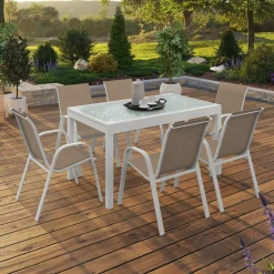 IDMarket Salon de jardin avec table extensible 135-270 cm et 12 chaises empilables blanc et beige* Salons De Jardin