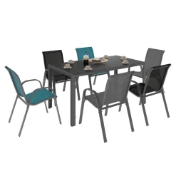 IDMarket Salon de jardin avec table 150 cm et 6 chaises empilables mix color et acier* Salons De Jardin