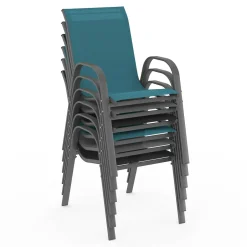 IDMarket Salon de jardin avec table 150 cm et 6 chaises empilables mix color et acier* Salons De Jardin