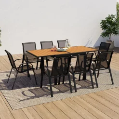 IDMarket Salon de jardin avec table bois et noir + 8 chaises* Salons De Jardin
