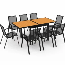 IDMarket Salon de jardin avec table bois et noir + 8 chaises* Salons De Jardin