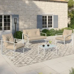 IDMarket Salon de jardin bas 4 personnes en acier blanc* Salons De Jardin