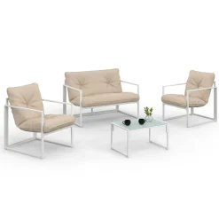 IDMarket Salon de jardin bas 4 personnes en acier blanc* Salons De Jardin