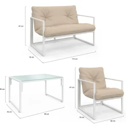 IDMarket Salon de jardin bas 4 personnes en acier blanc* Salons De Jardin