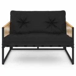 IDMarket Salon de jardin bas 6 personnes canapés et fauteuils noir et cordage effet rotin clair avec tables basses* Salons De Jardin