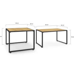 IDMarket Salon de jardin bas 6 personnes canapés et fauteuils noir et cordage effet rotin clair avec tables basses* Salons De Jardin