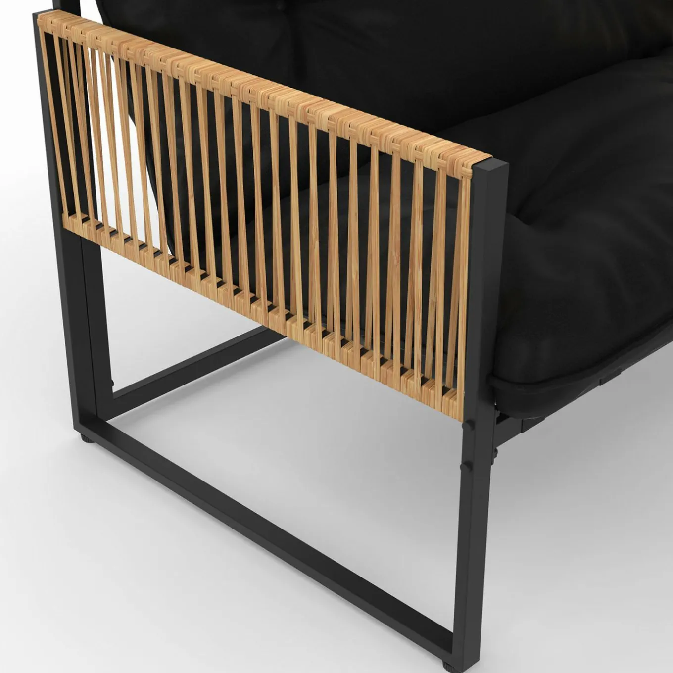 IDMarket Salon de jardin bas 6 personnes canapés et fauteuils noir et cordage effet rotin clair avec tables basses* Salons De Jardin