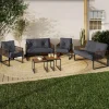 IDMarket Salon de jardin bas 6 personnes canapés et fauteuils gris anthracite et cordage effet rotin avec tables basses* Salons De Jardin