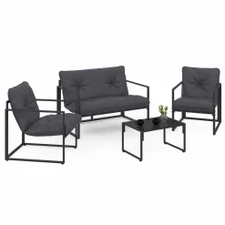 IDMarket Salon de jardin bas 4 places en acier coloris gris anthracite* Salons De Jardin