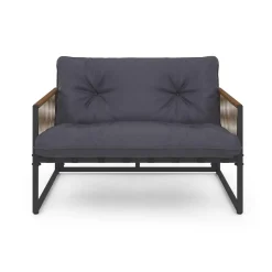 IDMarket Salon de jardin bas 4 places acier gris et cordage marron* Salons De Jardin