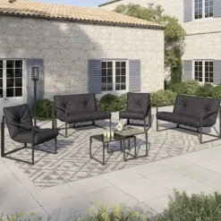 IDMarket Salon de jardin bas 6 places en acier coloris gris anthracite* Salons De Jardin
