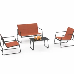 IDMarket Salon de jardin bas 4 places terracotta* Salons De Jardin