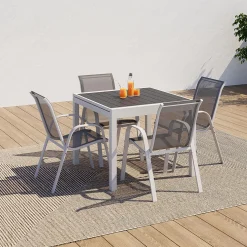 IDMarket Salon de jardin blanc et gris avec table extensible + 8 chaises* Salons De Jardin