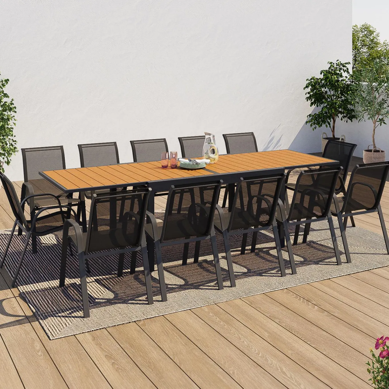 IDMarket Salon de jardin bois et gris anthracite avec table extensible et 12 chaises* Salons De Jardin