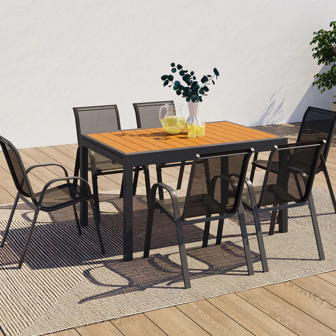 IDMarket Salon de jardin bois et gris anthracite avec table extensible et 12 chaises* Salons De Jardin